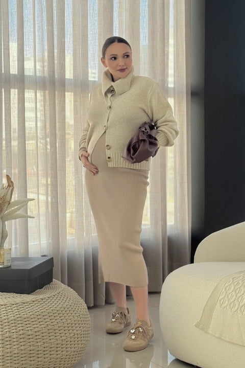 Vestido Tricot Canelado com Fenda - Alessandra