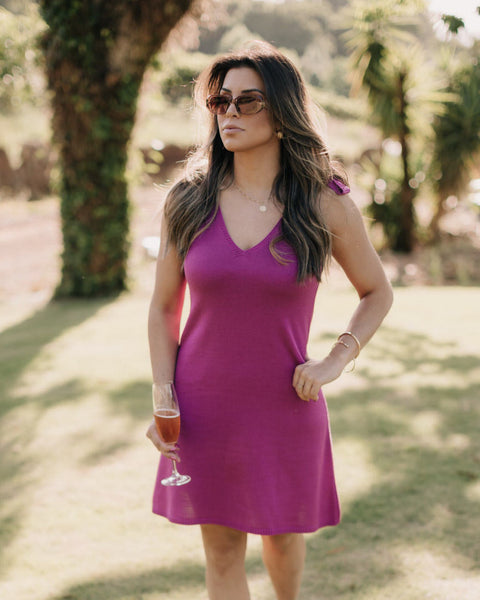 Vestido Tricot Evasê com Laço - Ibiza