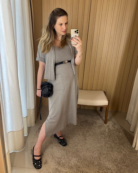 Vestido em Tricot - Catarina com decote quadrado e modelagem evasê
