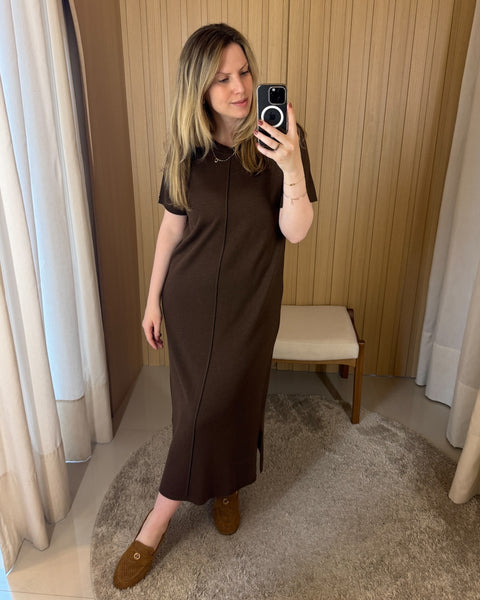 Vestido em tricot - Luna com decote redondo e modelagem solta