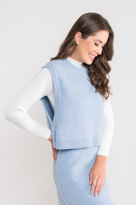 Colete Tricot Cropped - Lidiane com decote redondo
