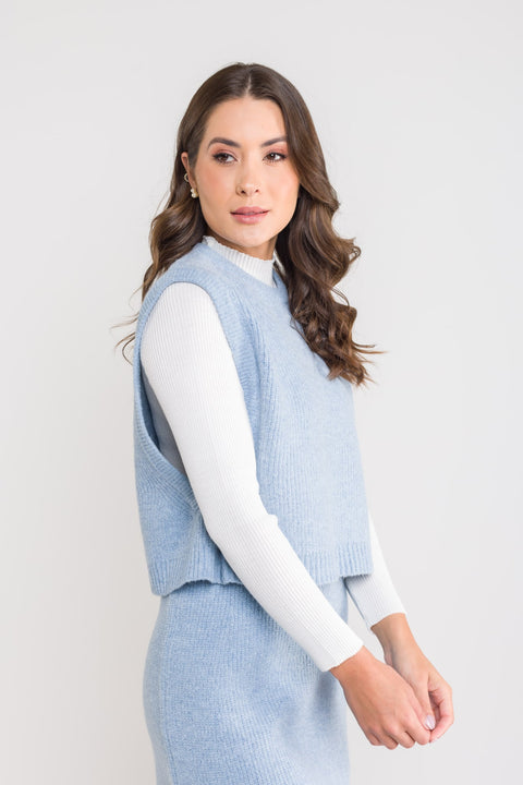 Colete Tricot Cropped - Lidiane com decote redondo