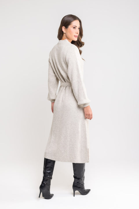Vestido Midi em Tricot - Talita com decote redondo e cinto