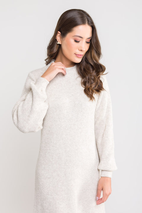 Vestido Midi em Tricot - Talita com decote redondo e cinto
